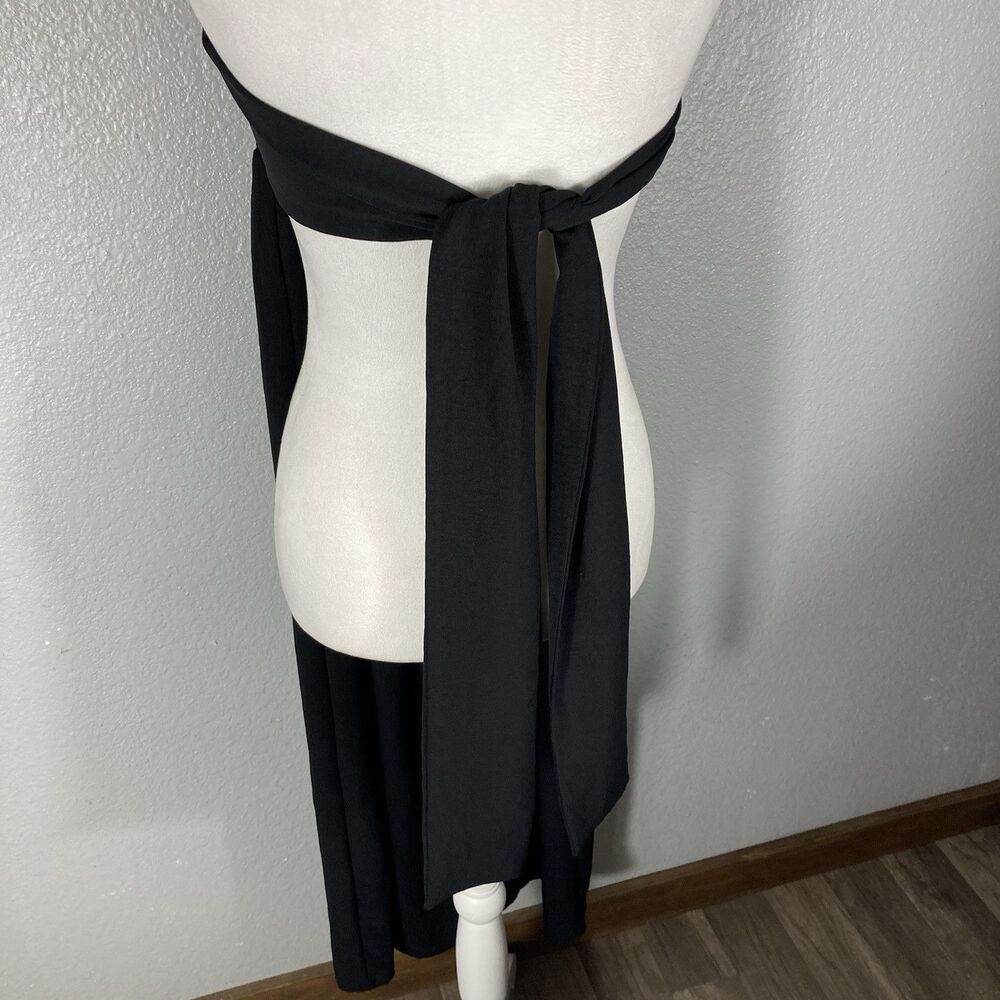 Womens Jumpsuit Strapless Halter Smocked Size M Black Tie Waist Wide Leg Flowy - Picture 5 of 11